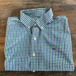 Vineyard Vines Boy's Plaid Whale Button Down Dress Shirt Size L / 16